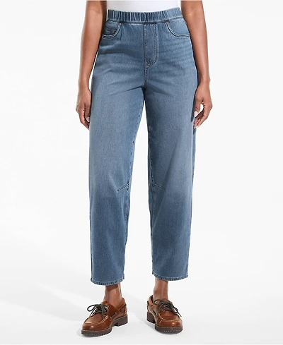 Lands' End Women's Starfish High Rise Knit Denim Barrel Leg Ankle Jeans