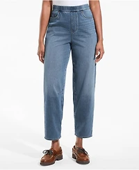 Lands' End Women's Starfish High Rise Knit Denim Barrel Leg Ankle Jeans