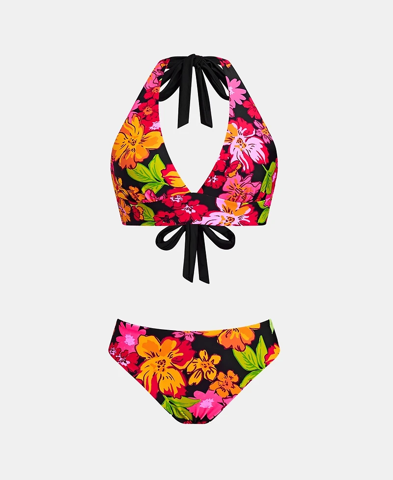 Cupshe Women's V-Neck Halter Reversible Bikini Set