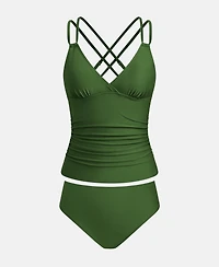 Cupshe Women's Plunge Cross Back Tankini Set