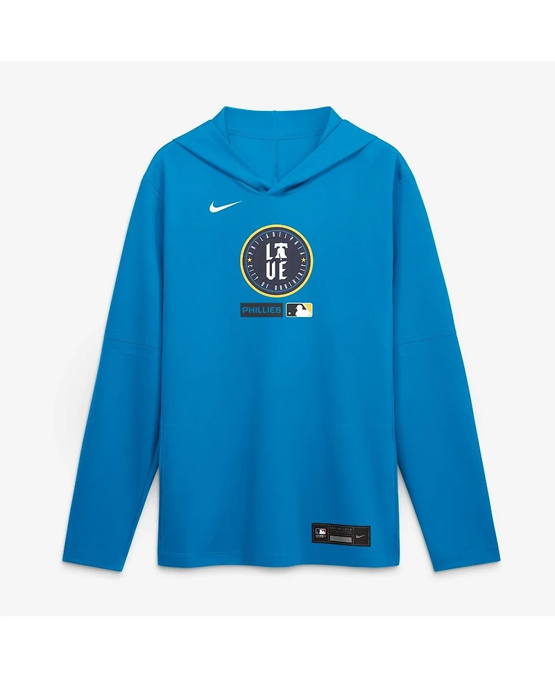 Nike Men's Blue Philadelphia Phillies City Connect Dri-fit Long Sleeve Hooded T-Shirt