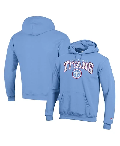 Champion Men's Light Blue Tennessee Titans Powerblend Arch over Logo Hoodie