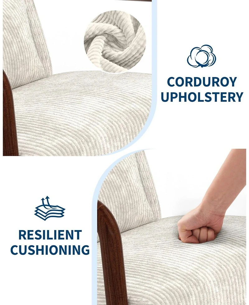 gaomon Mid-Century Modern Accent Chair with Corduroy Upholstery, Solid Wood Armchair with Removable Lumbar Pillow