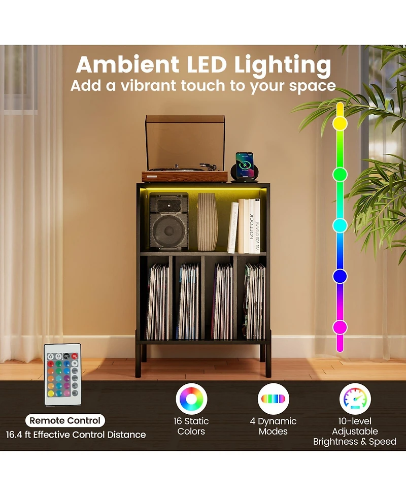 Sugift Record Player Stand with Led Light and Charging Station