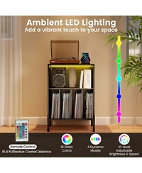 Sugift Record Player Stand with Led Light and Charging Station