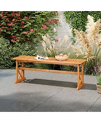 Sugift 51 in Acacia Wood Outdoor Bench with Slatted Seat