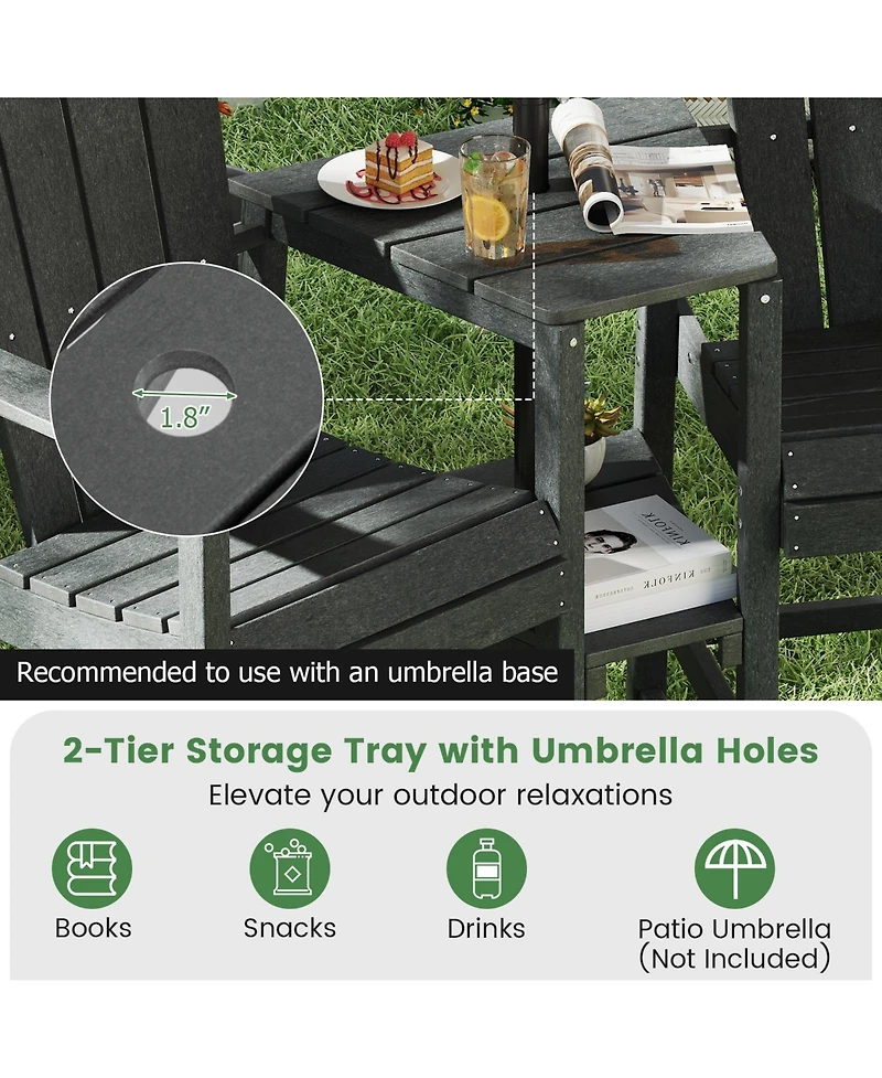 Sugift Two Seat Adirondack Chair with Connecting Tray for Outdoor Use