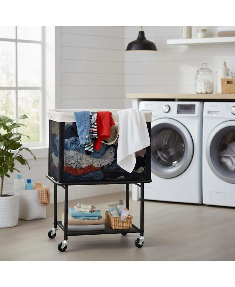 Yigii 2-Tier Rolling Laundry Hamper with Lockable Wheels Removable Canvas Bag 29-Gallon Capacity Heavy Duty