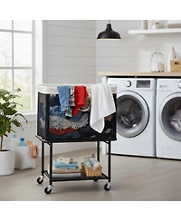 Yigii 2-Tier Rolling Laundry Hamper with Lockable Wheels Removable Canvas Bag 29-Gallon Capacity Heavy Duty