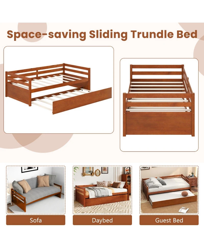 Gouun Solid Wood Twin Daybed with Trundle