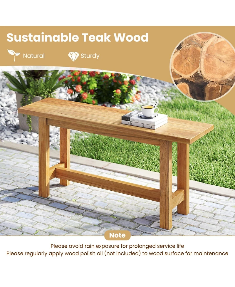 Sugift Outdoor Teak Wood Bench for Porch Backyard and Poolside