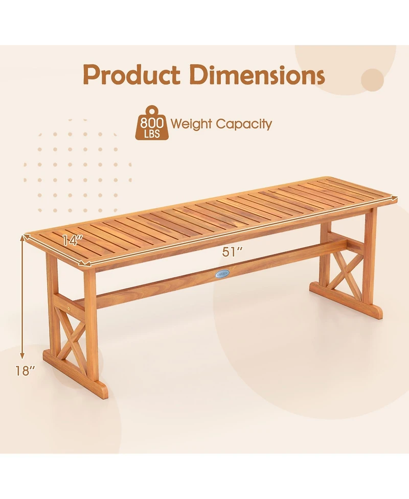 Sugift 51 in Acacia Wood Outdoor Bench with Slatted Seat and High Capacity
