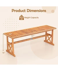 Sugift 51 in Acacia Wood Outdoor Bench with Slatted Seat and High Capacity