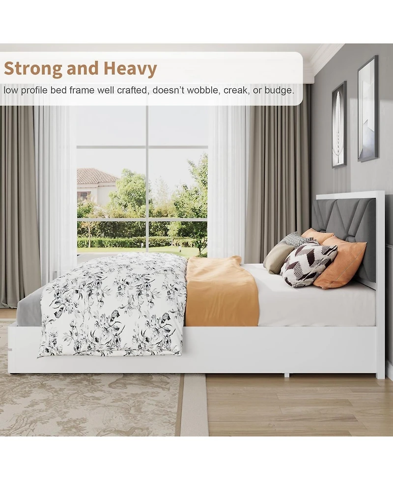 Homfan Modern Soft Upholstered Platform Bed Frame with Headboard - Sturdy Wood Slats - Noise-Free