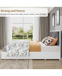 Homfan Modern Soft Upholstered Platform Bed Frame with Headboard - Sturdy Wood Slats - Noise-Free