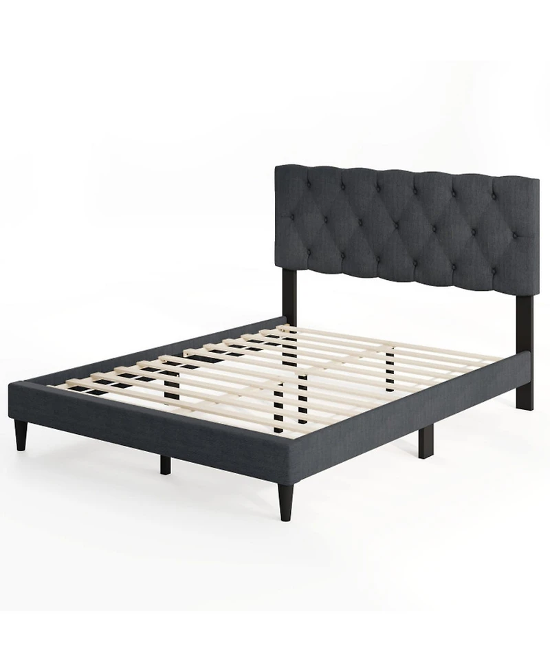 Gouun Full Linen Upholstered Platform Bed Frame with Tufted Headboard