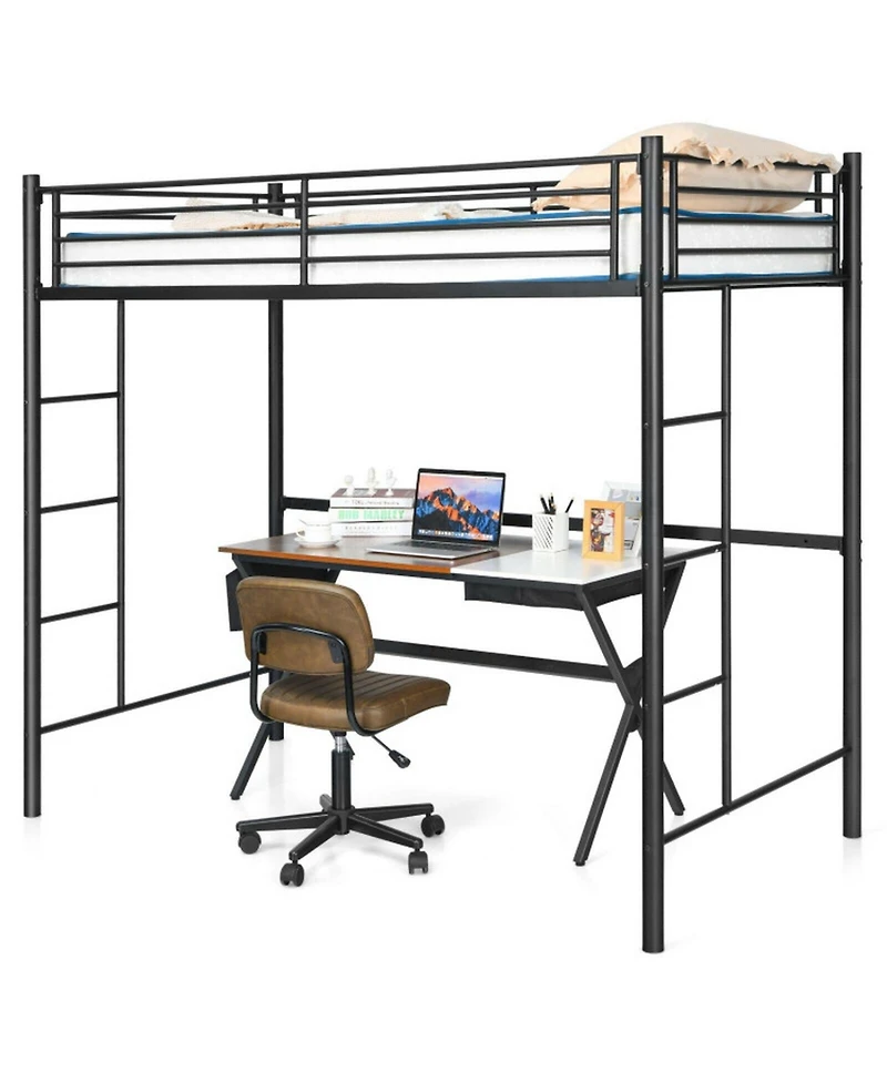 Gouun Steel Twin Loft Bed with Dual Ladders and Full-Length Guardrail