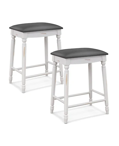 Gymax 24'' Bar Stool Set of 2 with Padded Seat Cushions Rubber Wood Legs Upholstered