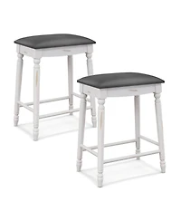 Gymax 24'' Bar Stool Set of 2 with Padded Seat Cushions Rubber Wood Legs Upholstered