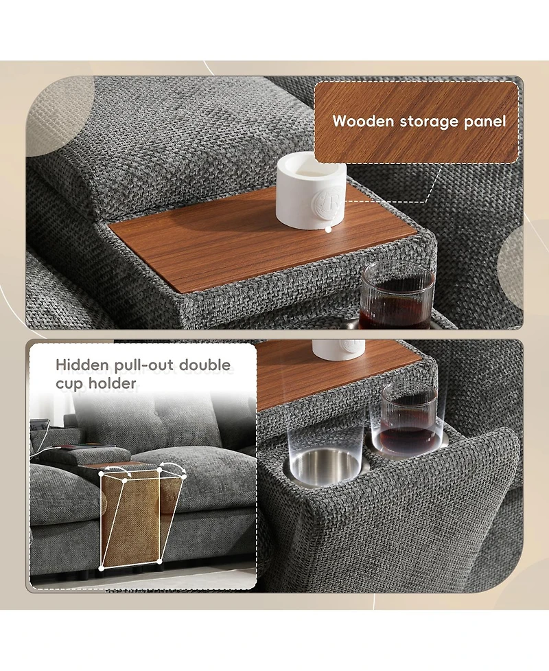Streamdale Furniture 136" Modular Sectional Sofa with Console, Cup Holder & Usb Charger, Ottoman