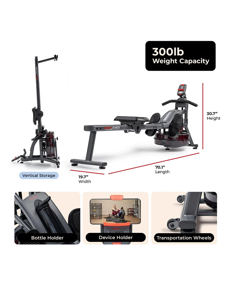 Sunny Health & Fitness Smart Water Rowing Machine