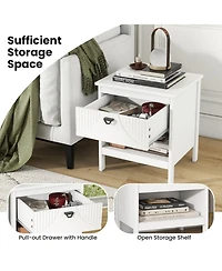 Sugift Two Tier Wooden Nightstand with Drawer and Open Storage Shelf