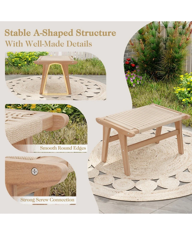 Gouun Teak Braided Rope Accent Chair and Ottoman Set