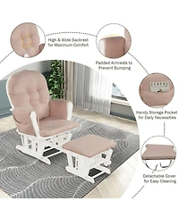 Gouun 29.5 x 28.5 in. Wood Glider with Ottoman, Storage Pocket and Detachable Cushion