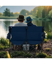 Sugift Double Camping Chair Two Person Folding Loveseat with Cup Holders