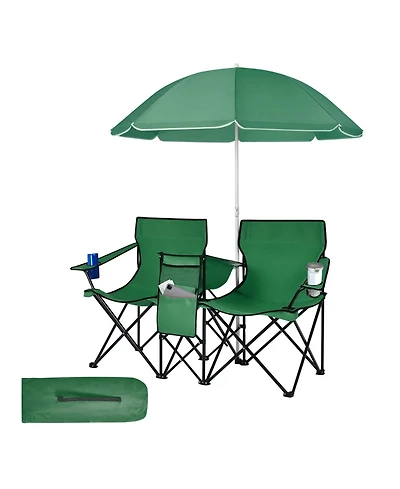 Sugift Portable Folding Picnic Double Chair with Removable Umbrella