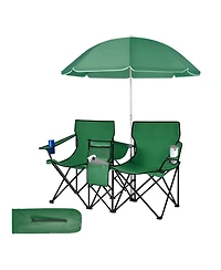 Sugift Portable Folding Picnic Double Chair with Removable Umbrella