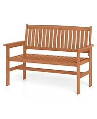 Sugift Two Person Patio Loveseat with Slatted Backrest and Armrests