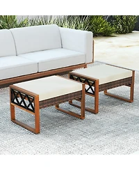 Sugift Pe Rattan Wicker Ottomans Set of Two with Removable Cushions