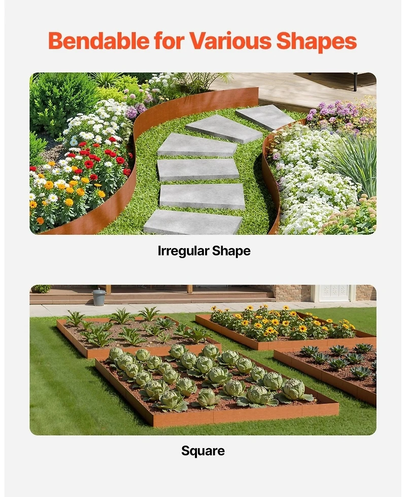 Sugift Steel Landscape Edging, 6 Pack, 40 x 6 inches, Bendable for Lawn and Garden Borders