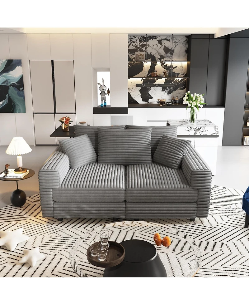 Rainsken 82.7" Corduroy 3-Seater Sofa, Convertible Deep Seat Lounge Couch, Modern Plush Upholstered Sofa with Soft Pillows for Living Room Decor