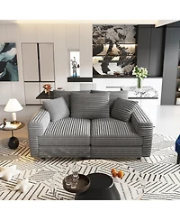 Rainsken 82.7" Corduroy 3-Seater Sofa, Convertible Deep Seat Lounge Couch, Modern Plush Upholstered Sofa with Soft Pillows for Living Room Decor