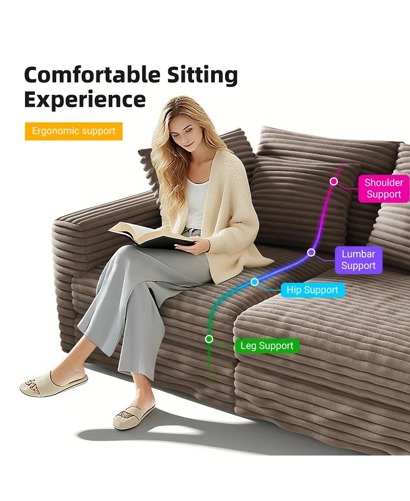 Rainsken 82.7'' Modern 3-Seat Corduroy Sofa, Convertible Deep Seat Lounge Chair, Cozy Upholstered Couch with Soft Pillows for Home Living Room