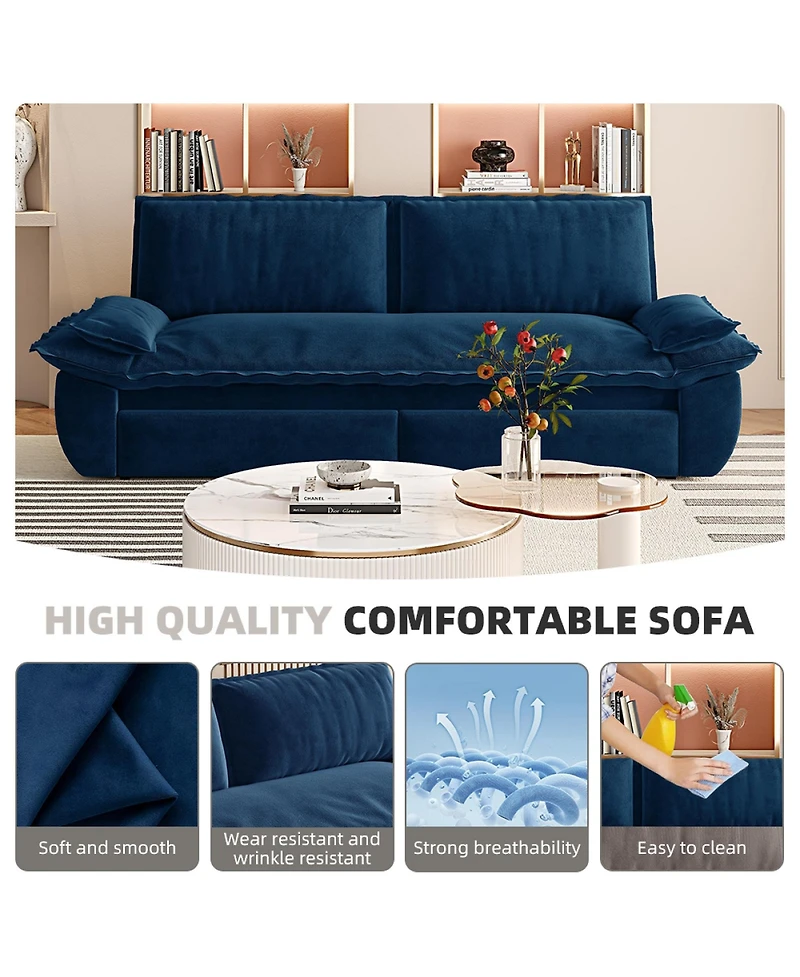 Rainsken 73.2" Convertible Loveseat, Queen Size Velvet Upholstered Pull-Out Sleeper Sofa with Gentle Cushioned Armrests for Living Room
