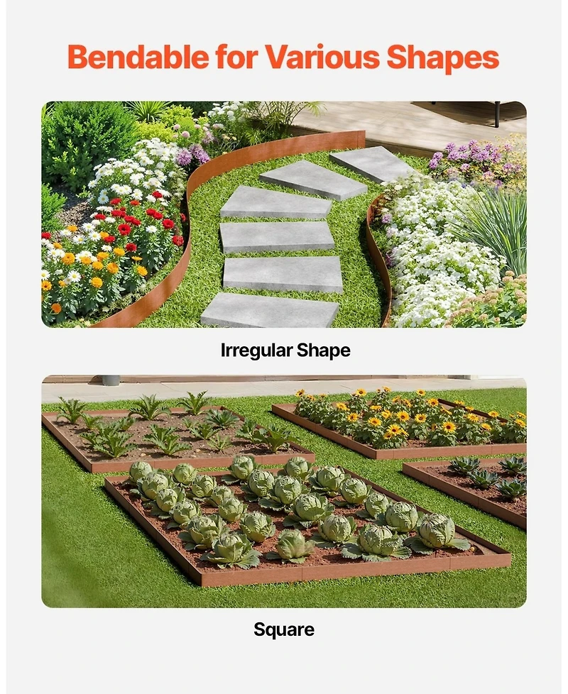 Sugift Steel Landscape Edging, 10 Pack, 40 x 4.5 inches, Weather-Resistant Metal for Garden