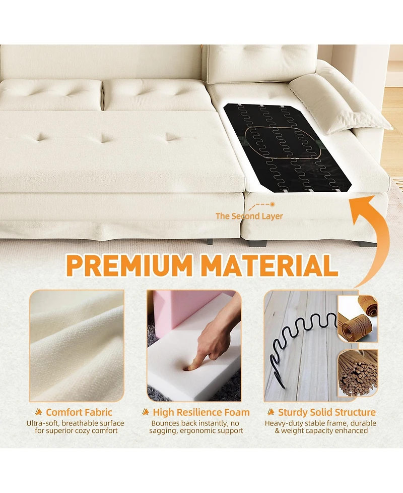 Rainsken 109.5" U-Shaped Sleeper Sofa, Oversized Modular Sectional Couch with Pull Out Bed, Removable Armrests and Usb Ports for Living Room