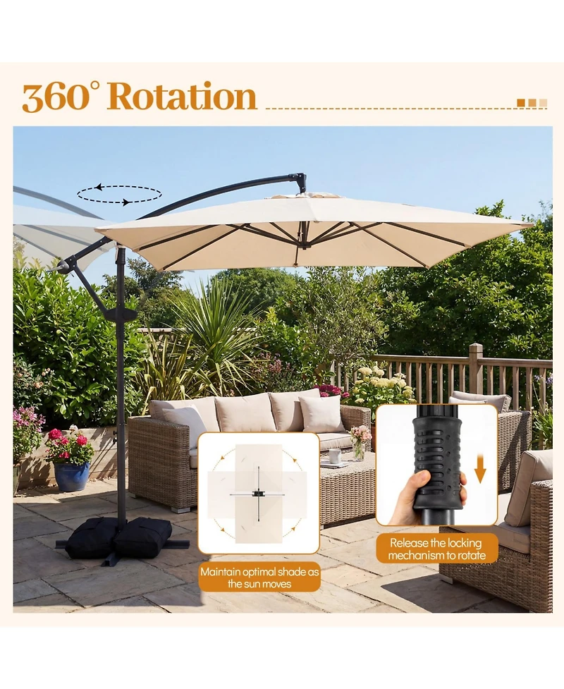 Slickblue Solar-Powered Offset Hanging Umbrella with 40 Led Lights for Patio