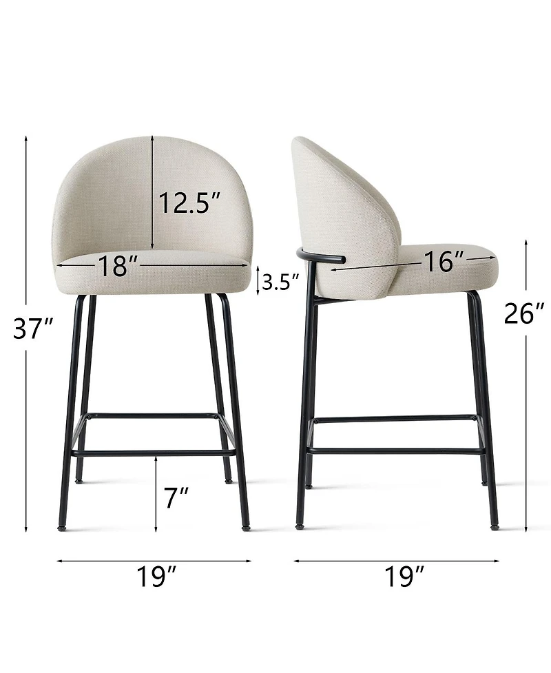 Maison Boucle Set of 3 Counter Stools, 26-Inch Seat Height, for Kitchen Island