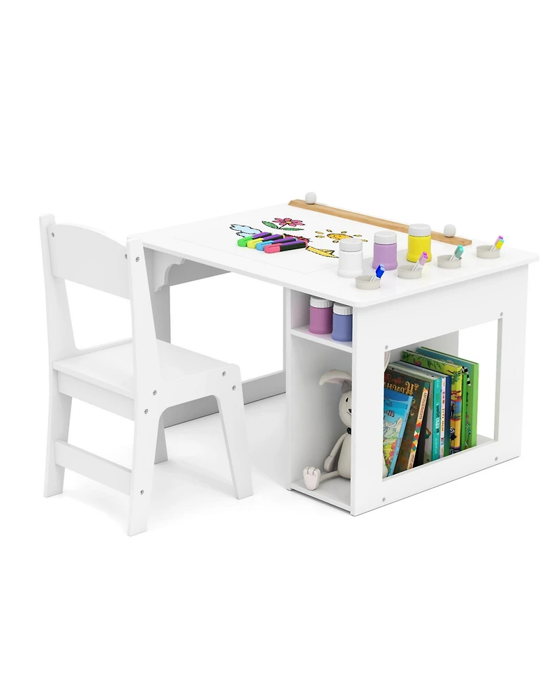 Gouun Kids Art Table and Chair Set with Paper Roll Holder and Paint Cups