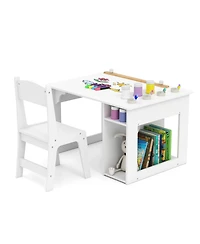 Gouun Kids Art Table and Chair Set with Paper Roll Holder and Paint Cups
