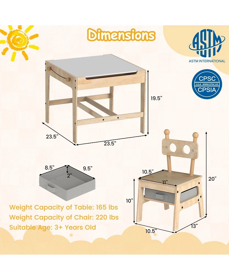 Gouun Robot-Shaped Kids Table and Chairs with Reversible Whiteboard for Ages 3