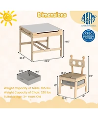 Gouun Robot-Shaped Kids Table and Chairs with Reversible Whiteboard for Ages 3