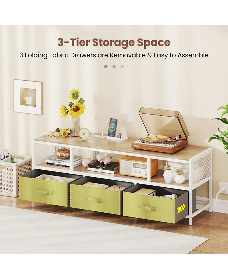 Gouun 55 in Tv Stand with Power Outlets and Fabric Storage Drawers