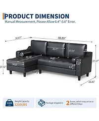 gaomon L-shape sectional sofa with convertible chaise, deep seat design, modern mid-century style, comfy 3-seat leather couch for living rooms.