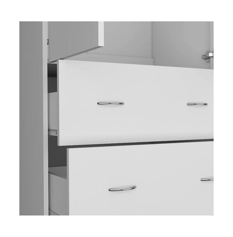 Flynama Edie Armoire White Bedroom Storage Organizer with Clothing Rod Upper Shelf and Lower Drawer