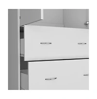 Flynama Edie Armoire White Bedroom Storage Organizer with Clothing Rod Upper Shelf and Lower Drawer